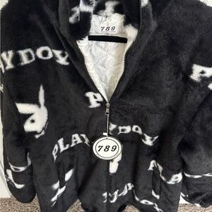 PLAYBOY Black and White Fleece Jacket